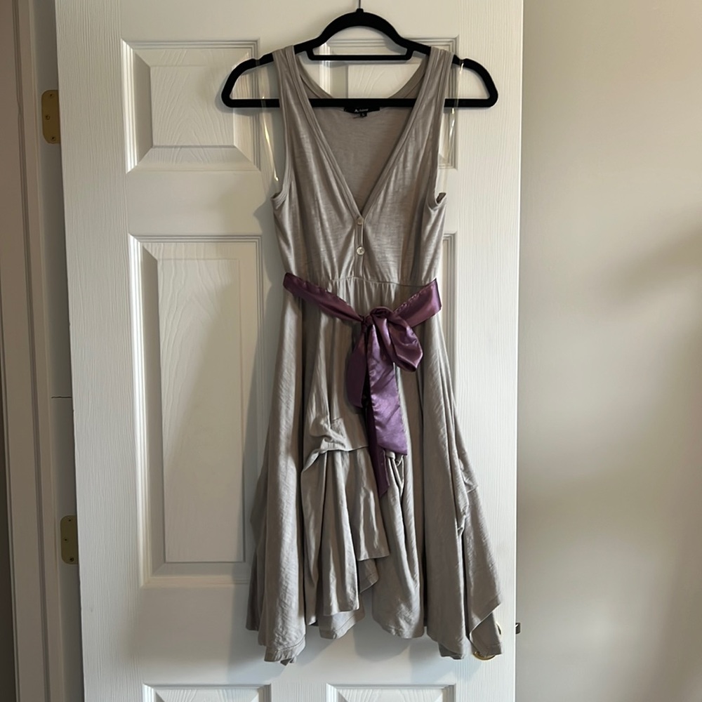 Asymmetrical Dress with Purple Sash